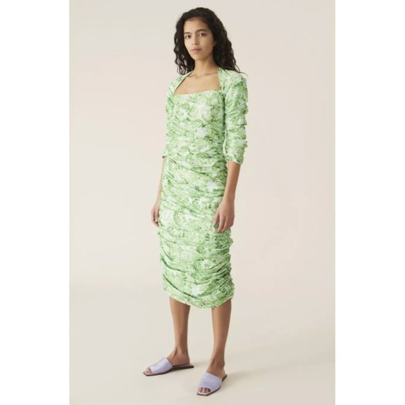 Ganni Dresses & Skirts - Ganni Square Neck Ruched Poplin Midi Show Dress 36